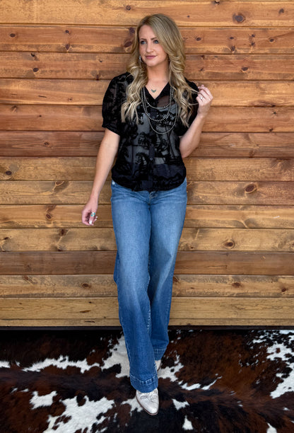 Horses Burnout Mesh Blouse