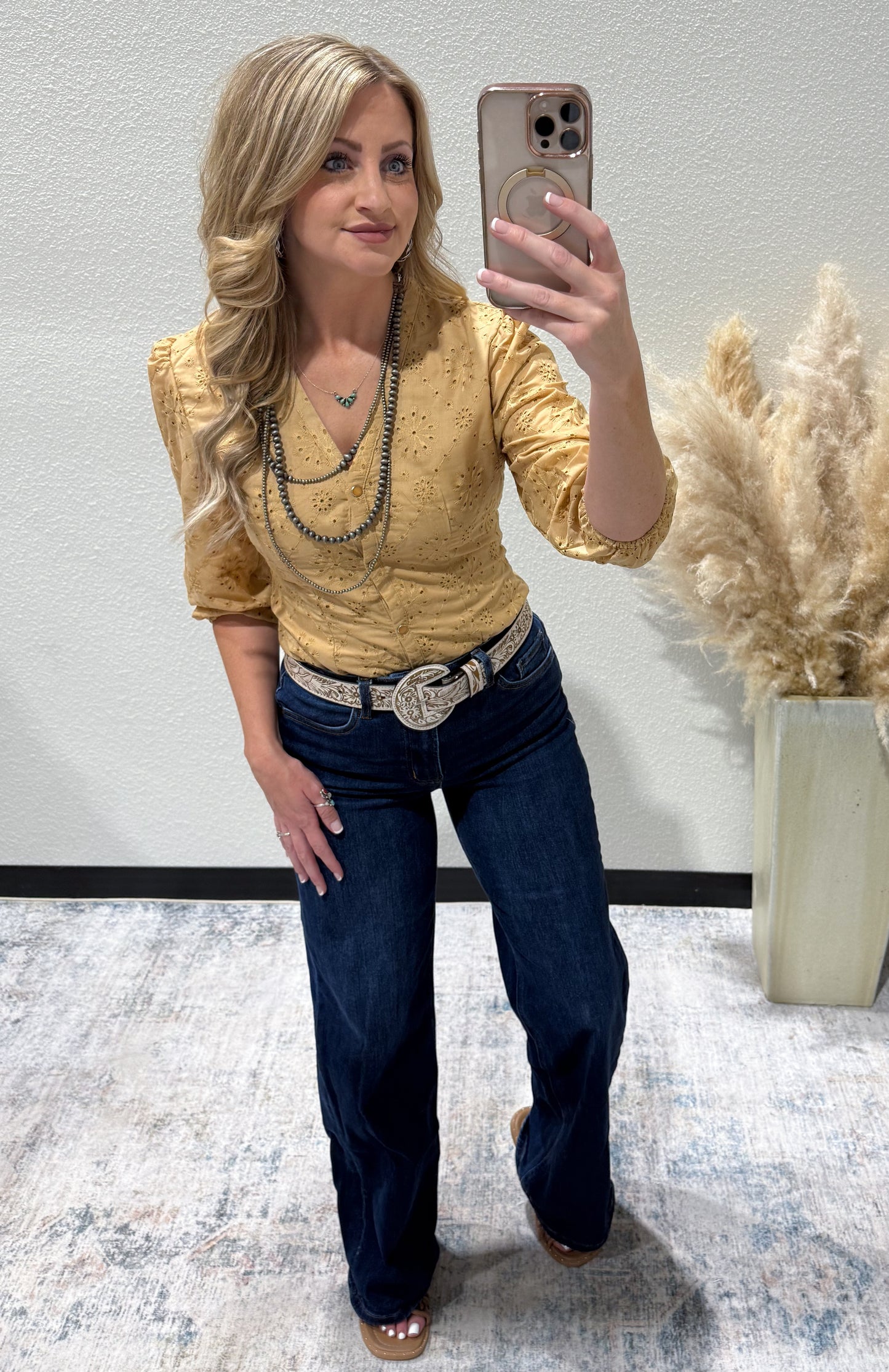 Rustic Floral Eyelet Bodysuit *Camel