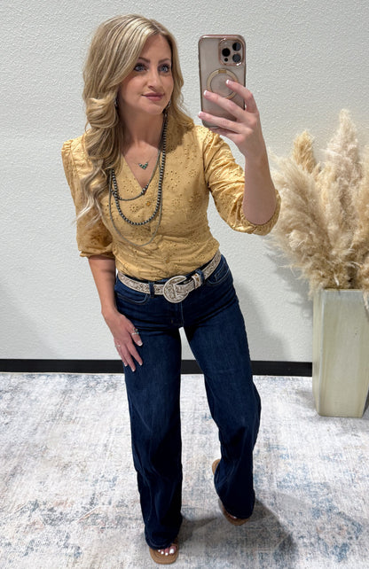 Rustic Floral Eyelet Bodysuit *Camel