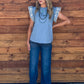 Blue Floral Embroidered Top