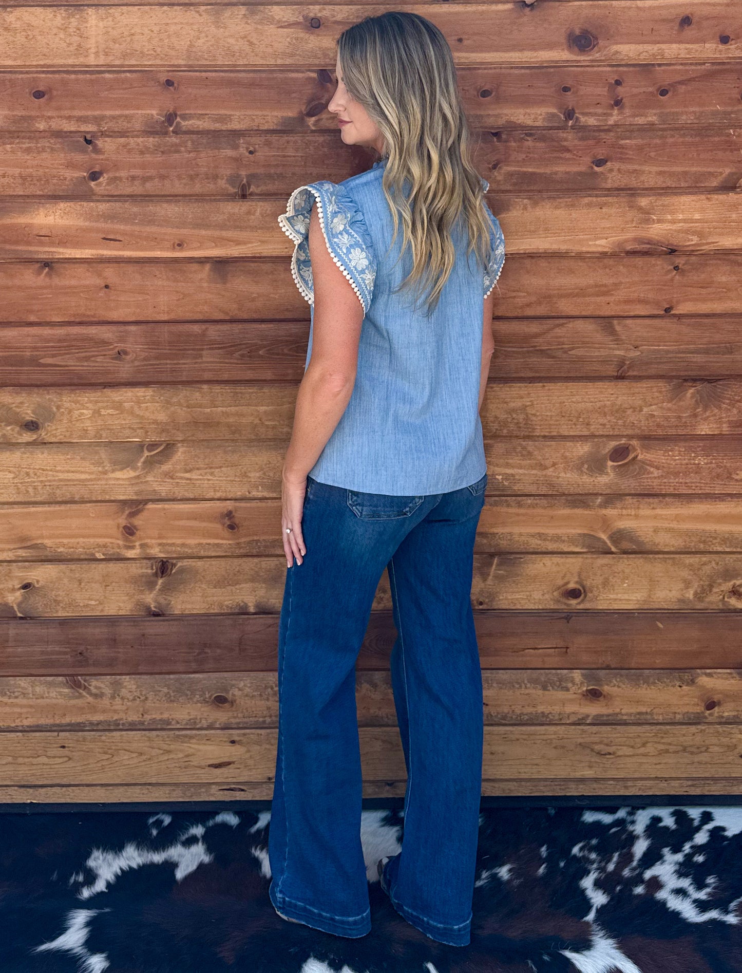 Blue Floral Embroidered Top