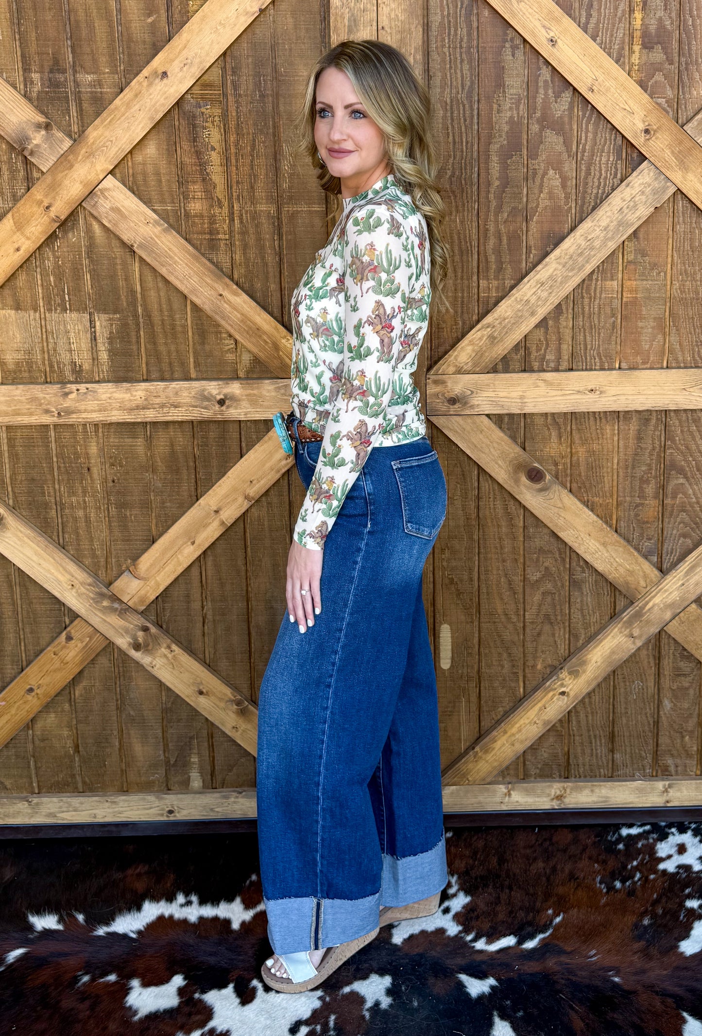 Vintage Cactus Cowboy Mesh Top