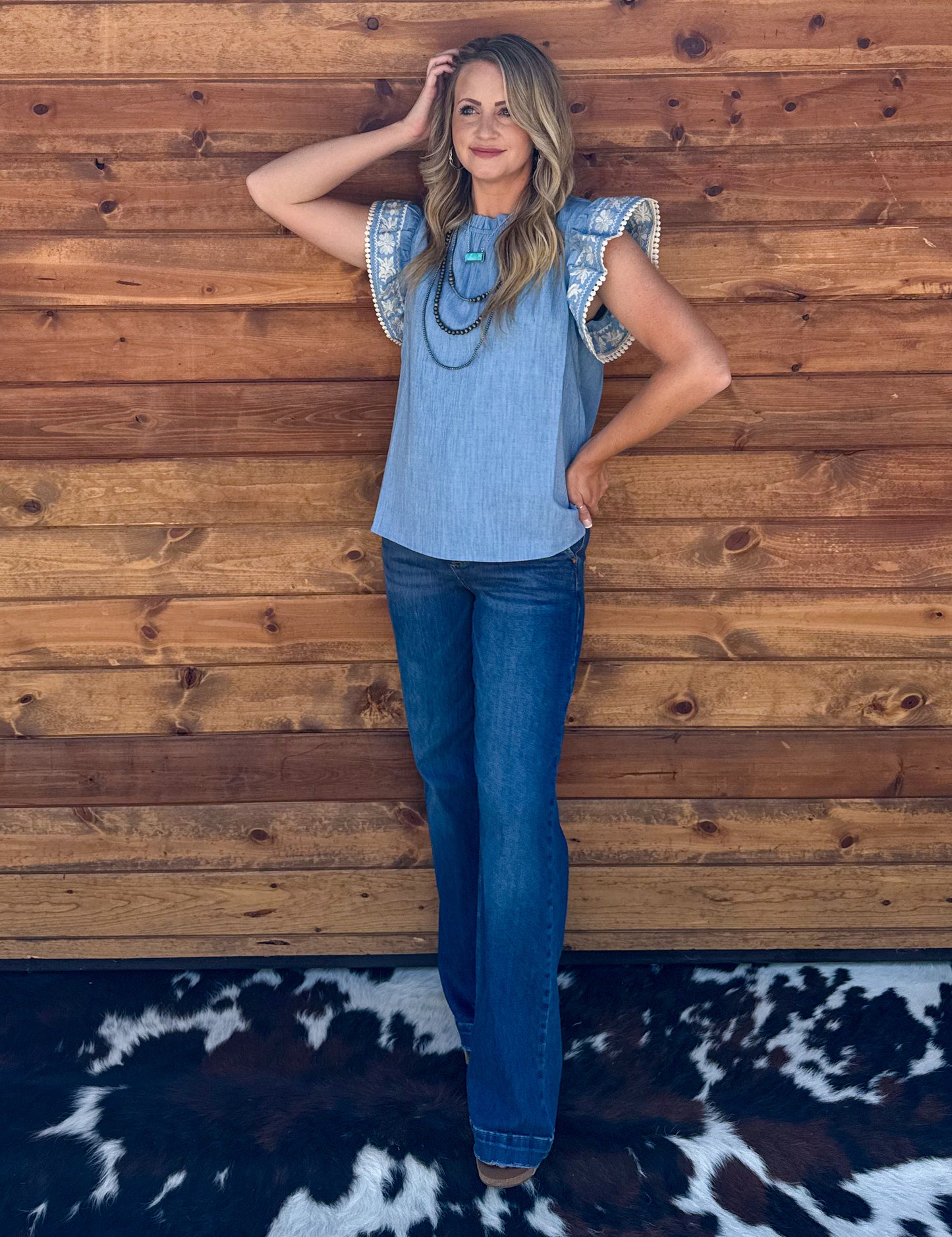 Blue Floral Embroidered Top