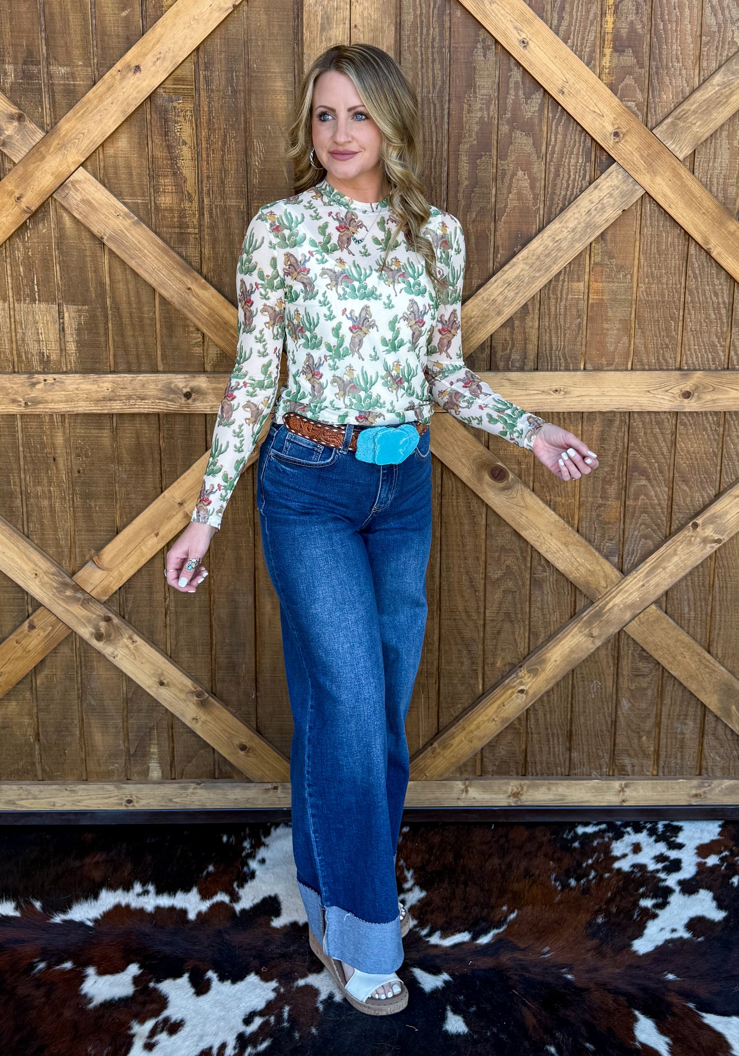 Vintage Cactus Cowboy Mesh Top