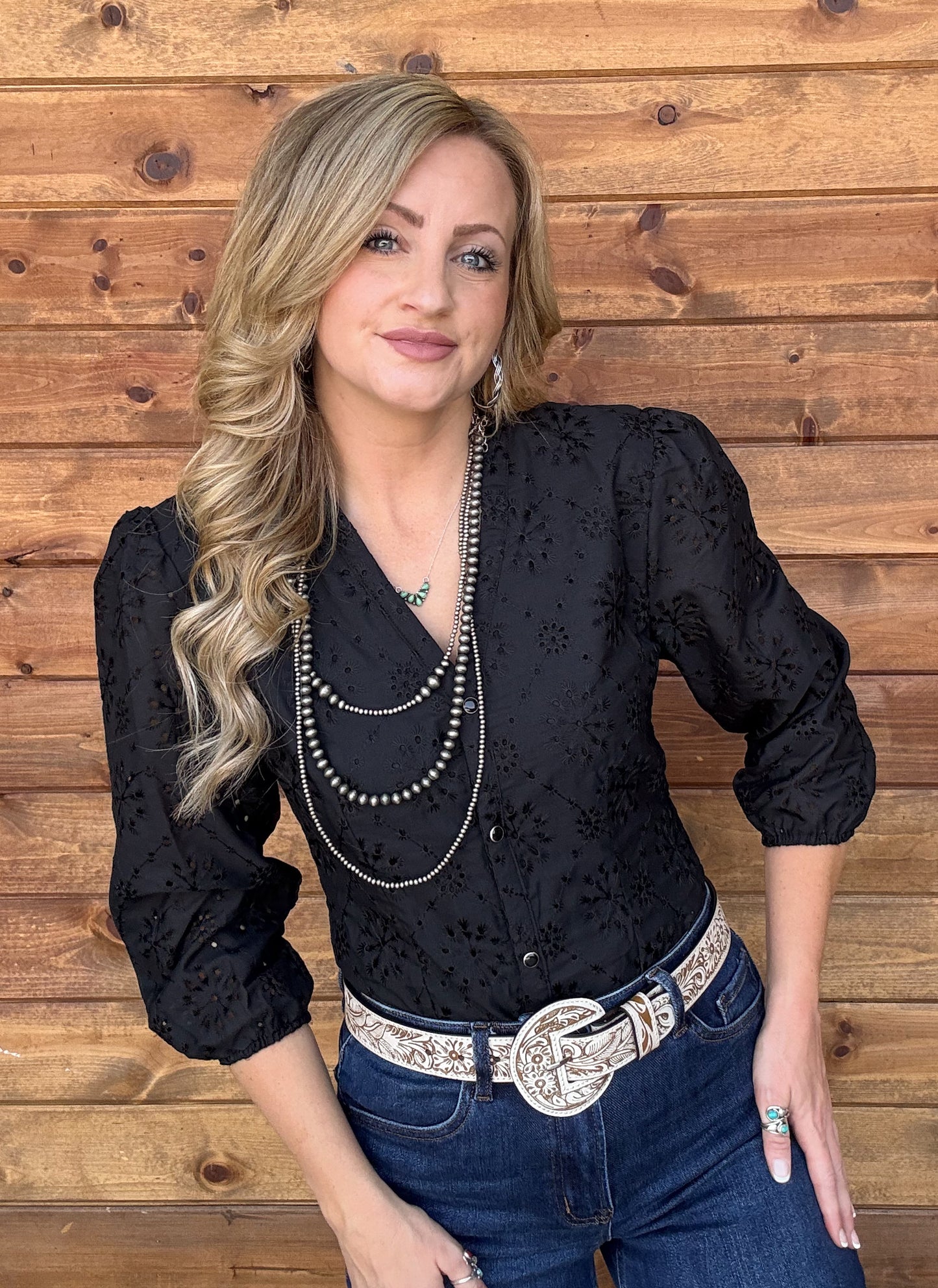 Rustic Floral Eyelet Bodysuit *Black
