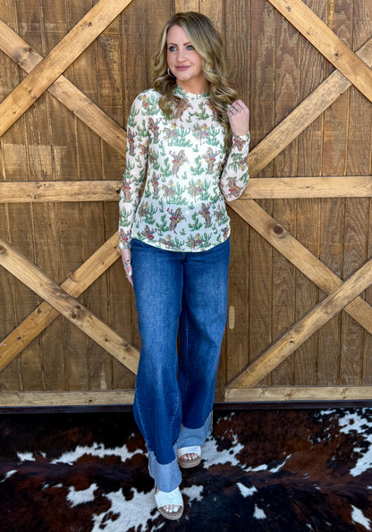 Vintage Cactus Cowboy Mesh Top