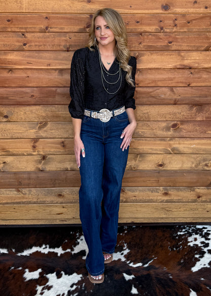 Rustic Floral Eyelet Bodysuit *Black