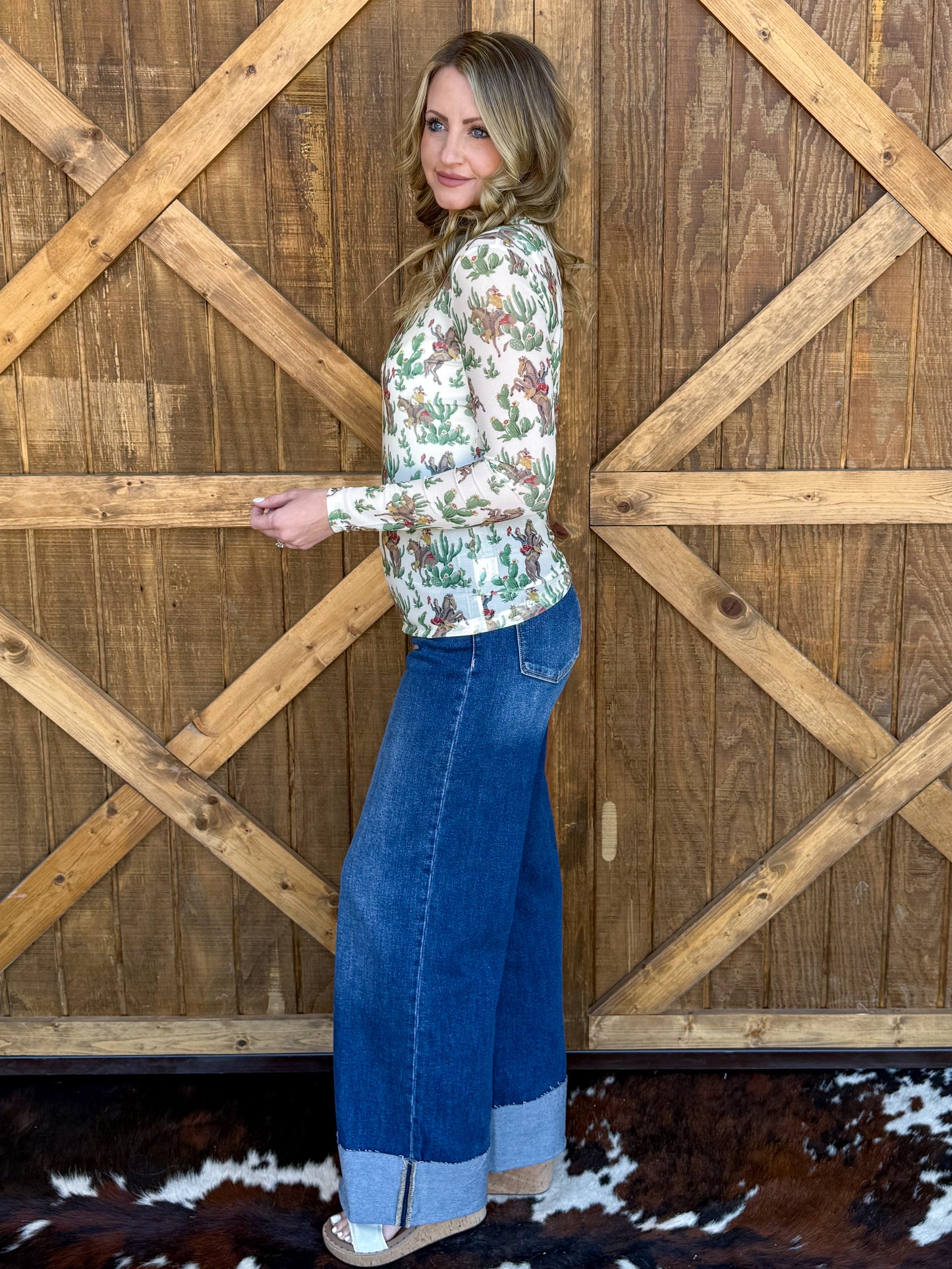 Vintage Cactus Cowboy Mesh Top