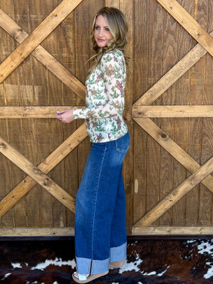 Vintage Cactus Cowboy Mesh Top