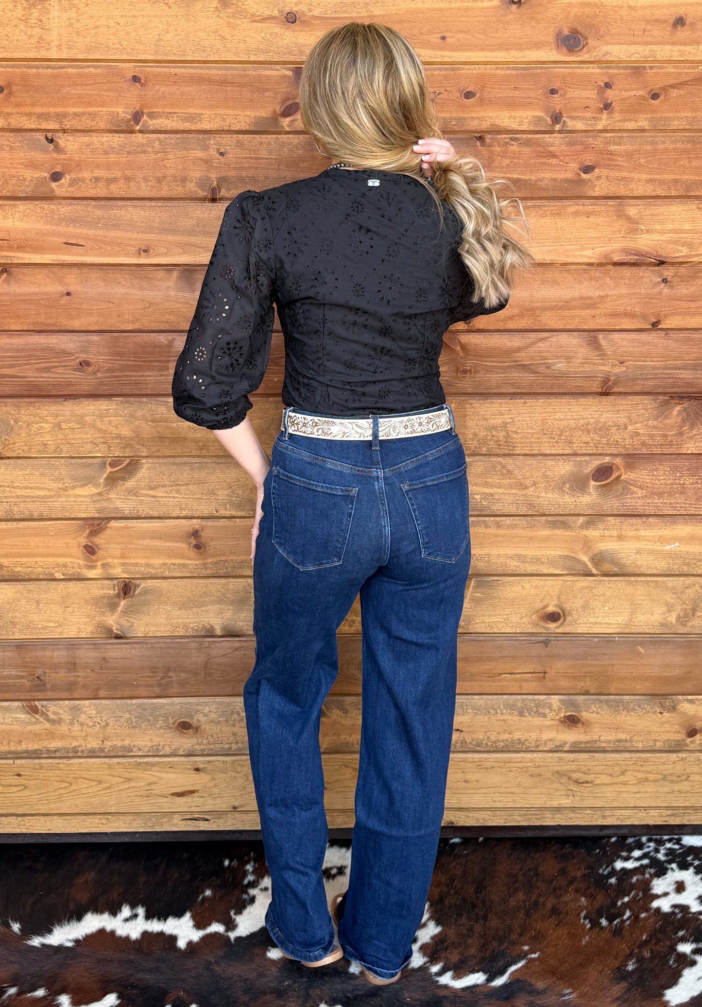 Rustic Floral Eyelet Bodysuit *Black