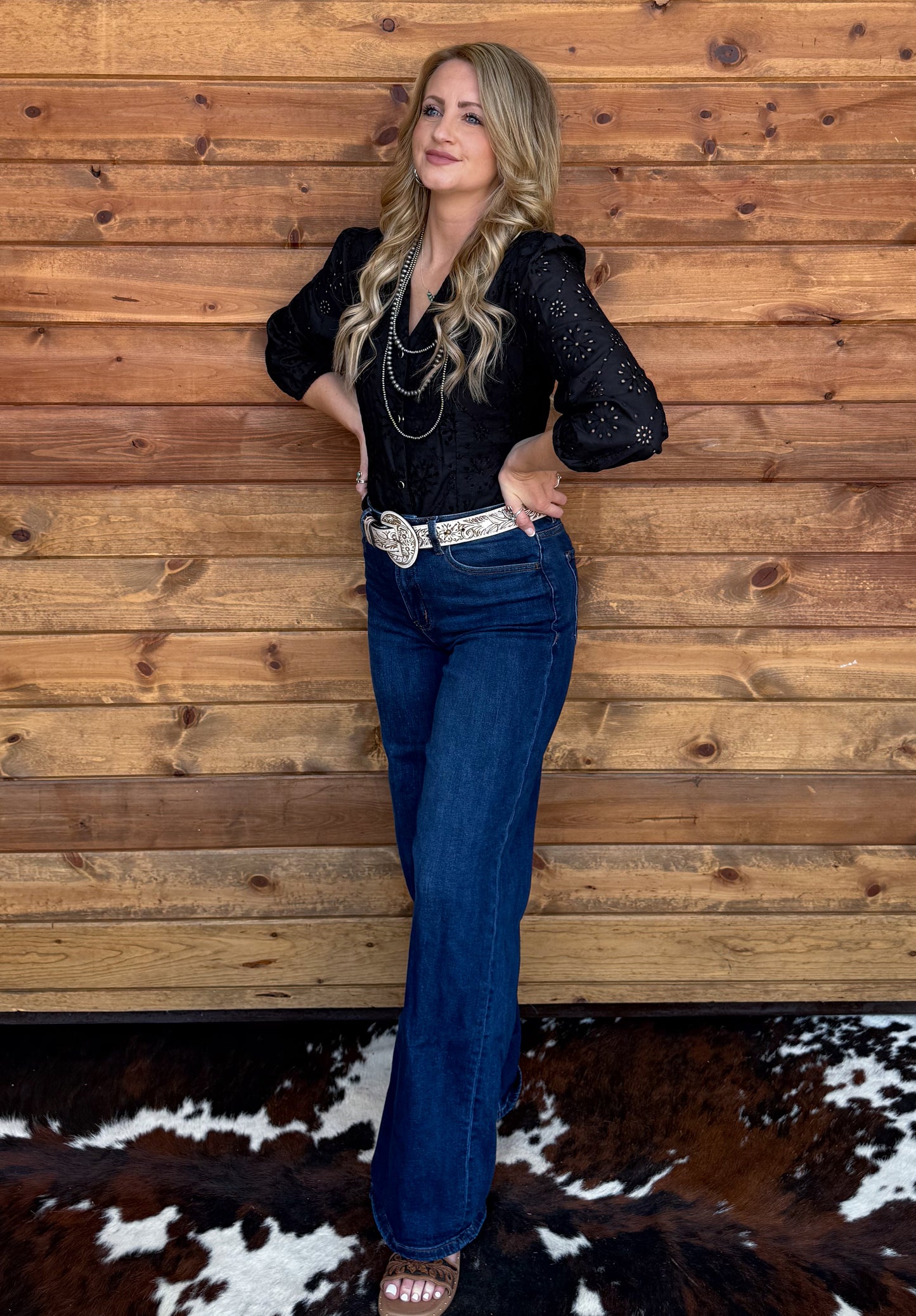 Rustic Floral Eyelet Bodysuit *Black