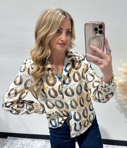 Rustic Horseshoes Button-Up