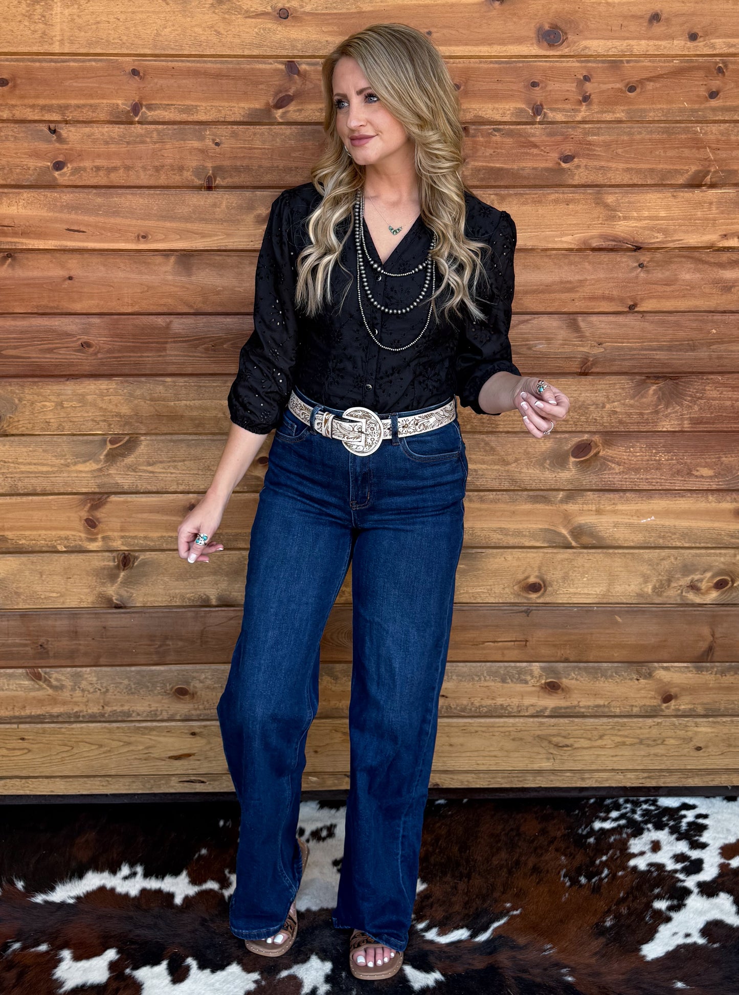 Rustic Floral Eyelet Bodysuit *Black