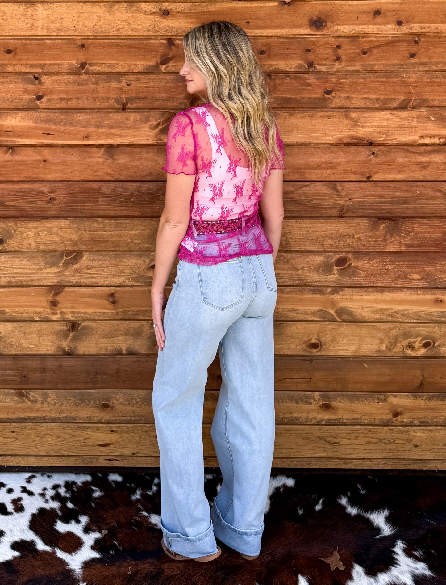 Floral Lace Mesh Top *Hot Pink
