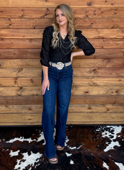 Rustic Floral Eyelet Bodysuit *Black