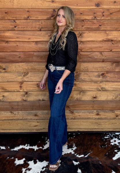 Rustic Floral Eyelet Bodysuit *Black