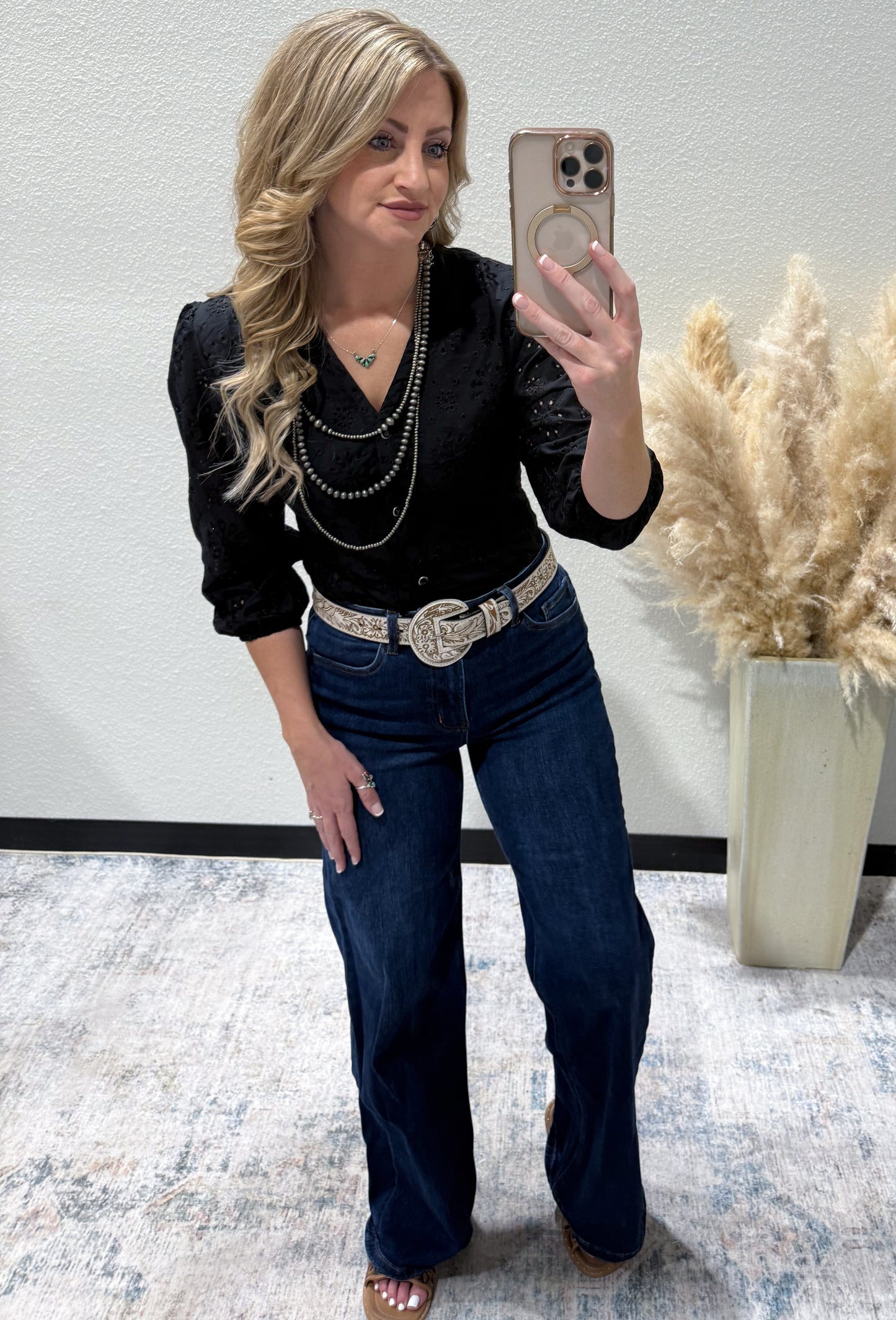 Rustic Floral Eyelet Bodysuit *Black