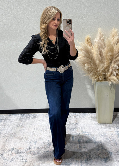 Rustic Floral Eyelet Bodysuit *Black