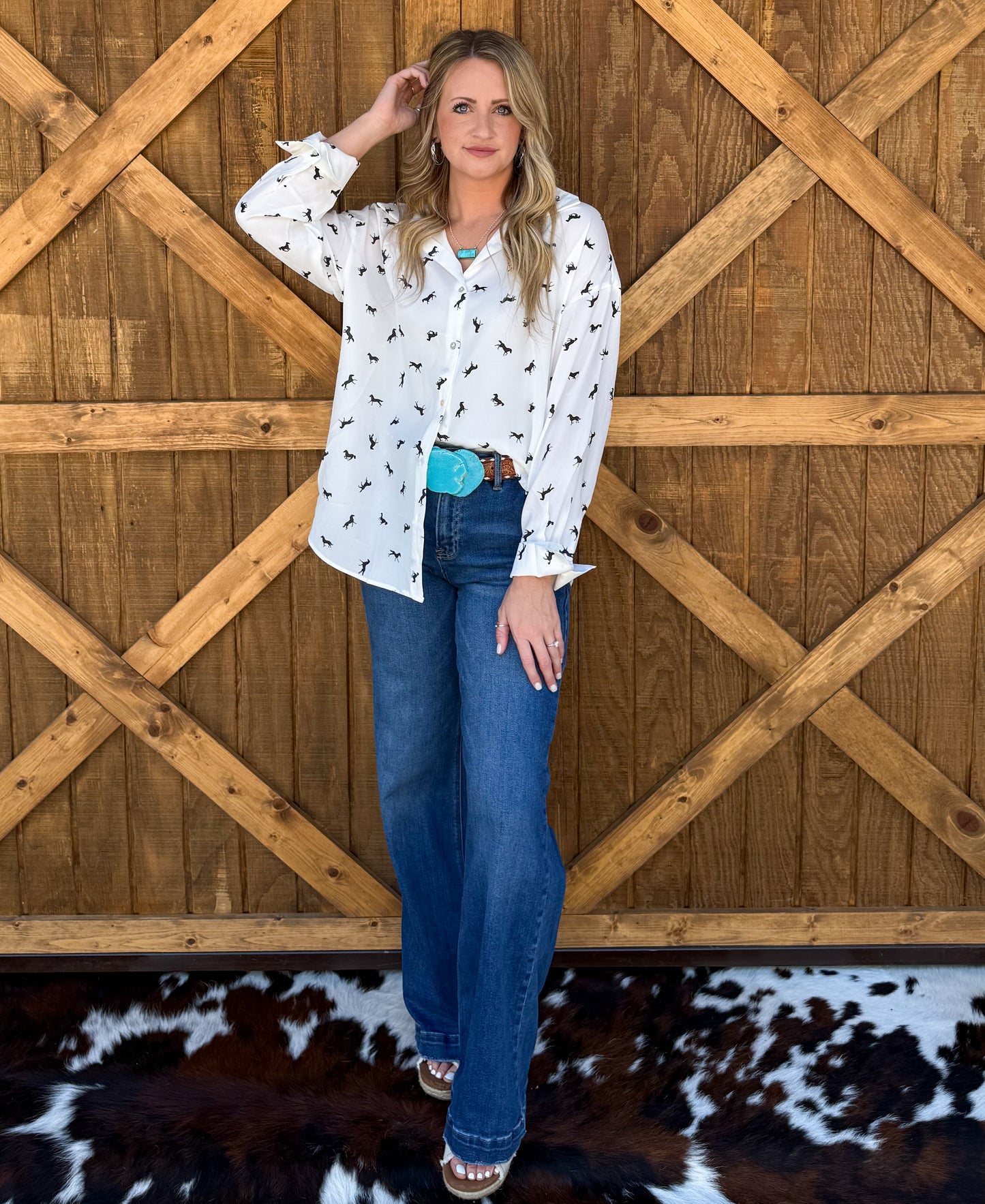 Simple Horse Button-Up Top
