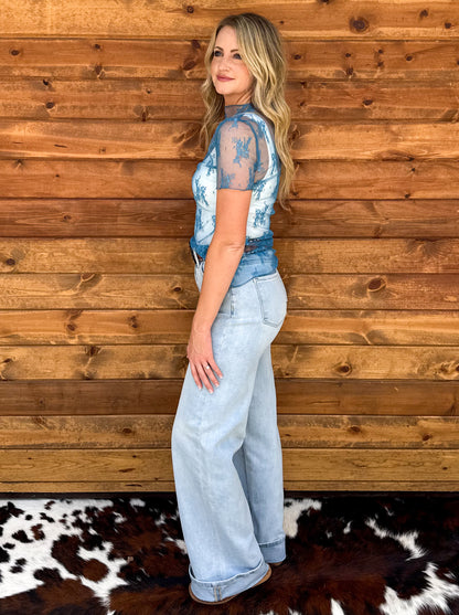 Floral Lace Mesh Top *Jade