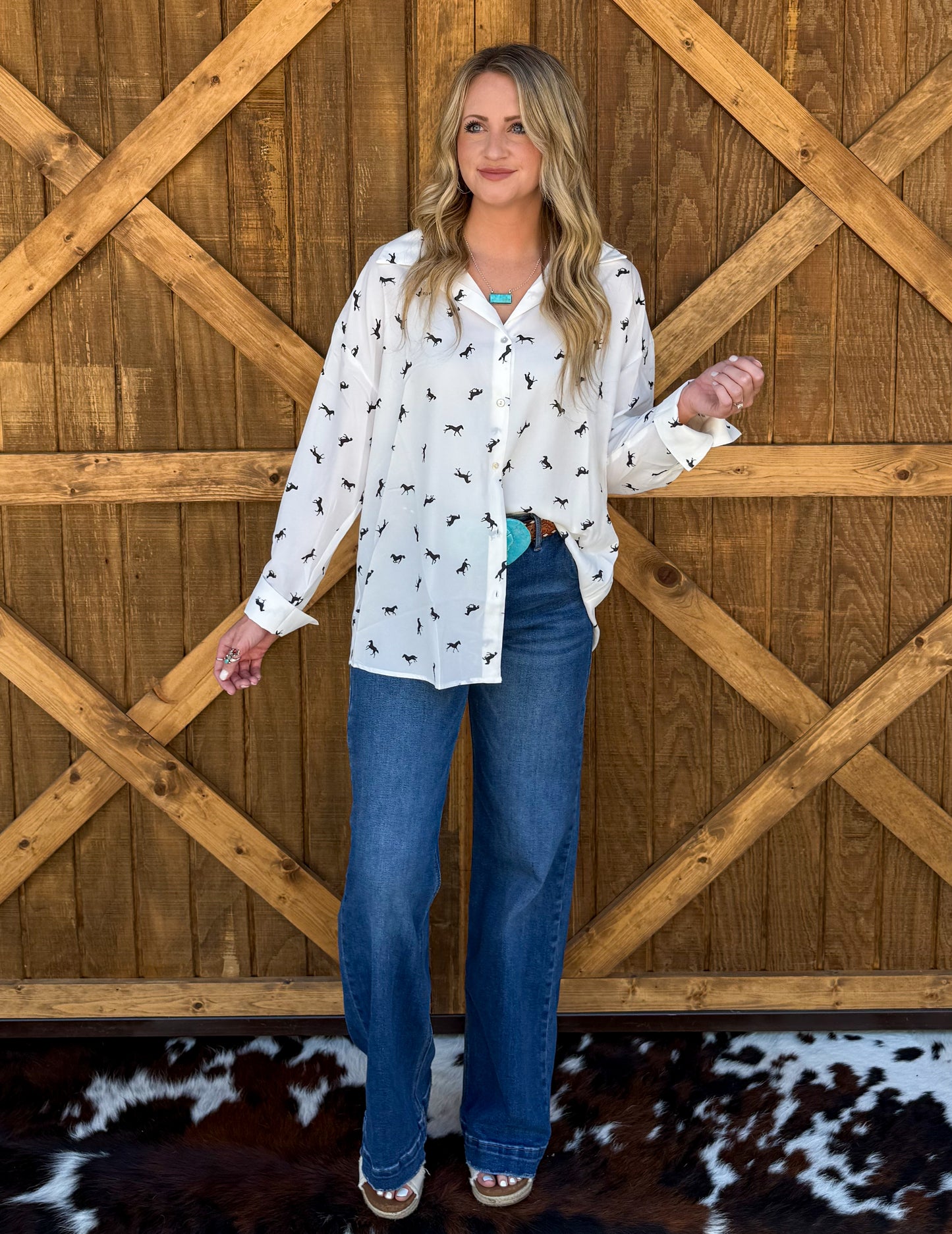 Simple Horse Button-Up Top