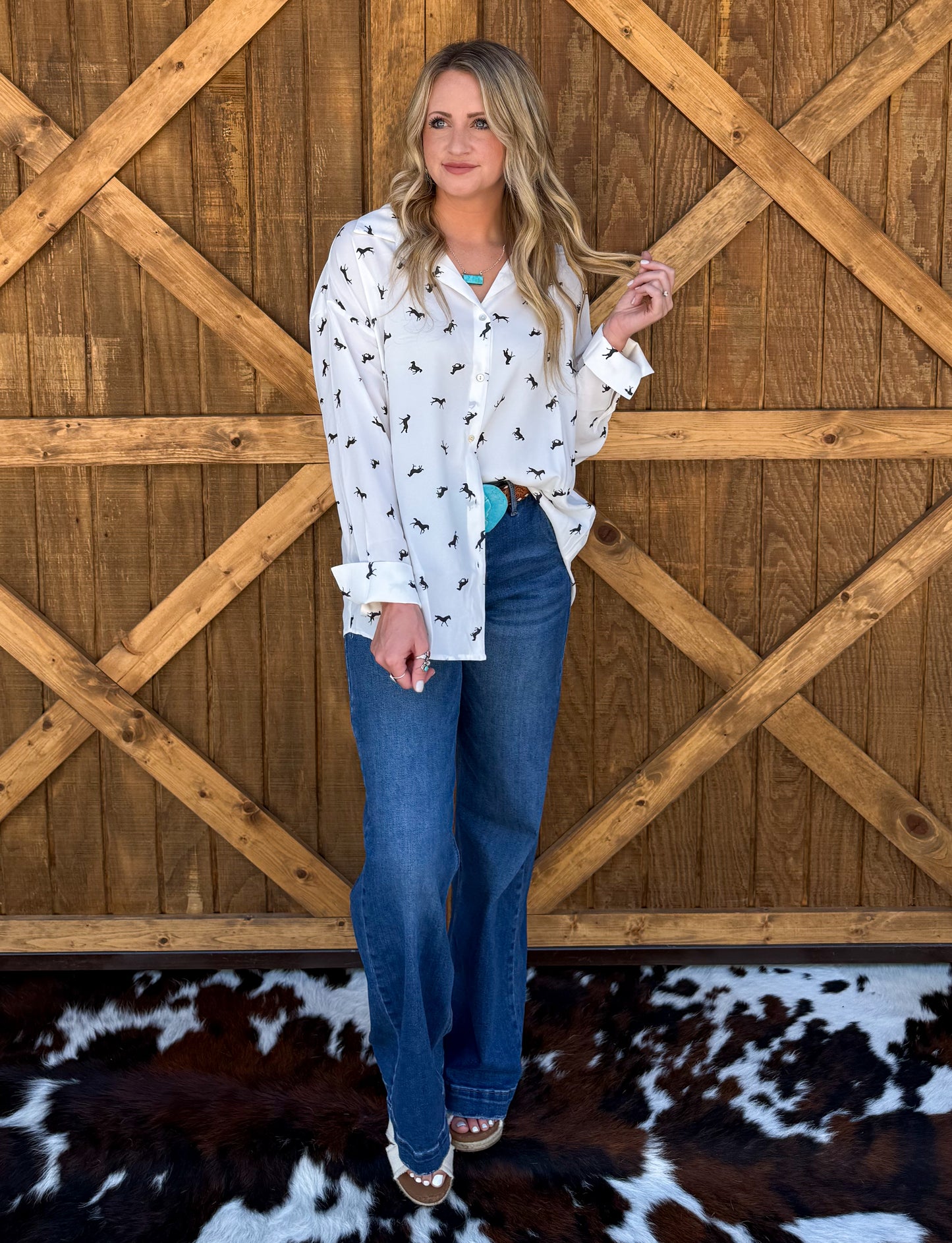 Simple Horse Button-Up Top