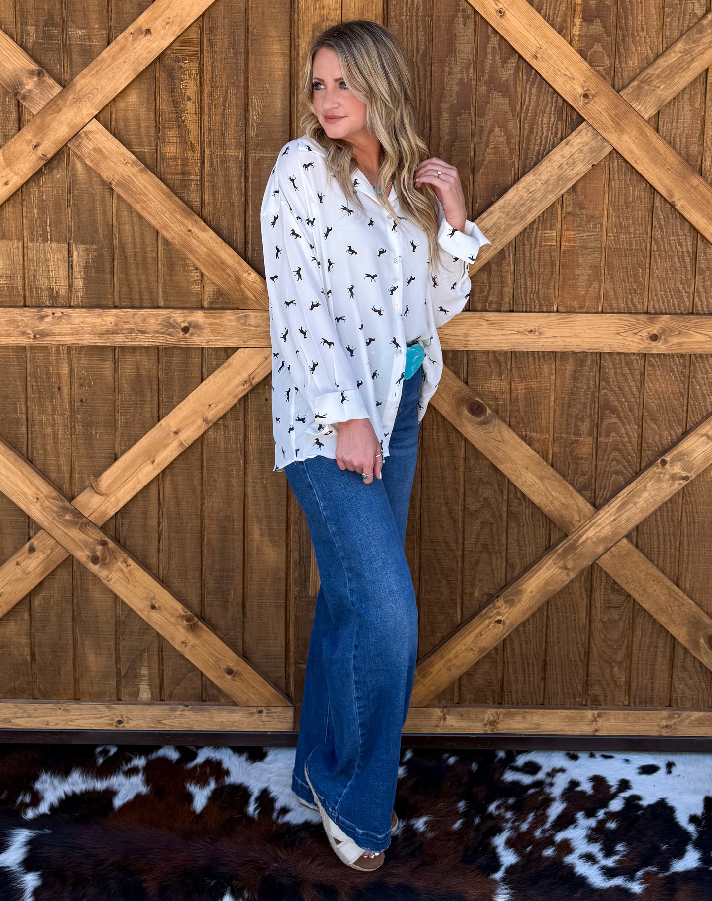 Simple Horse Button-Up Top