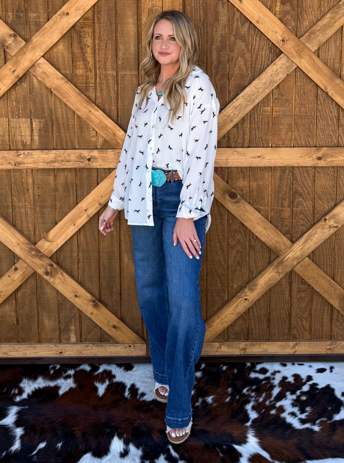 Simple Horse Button-Up Top