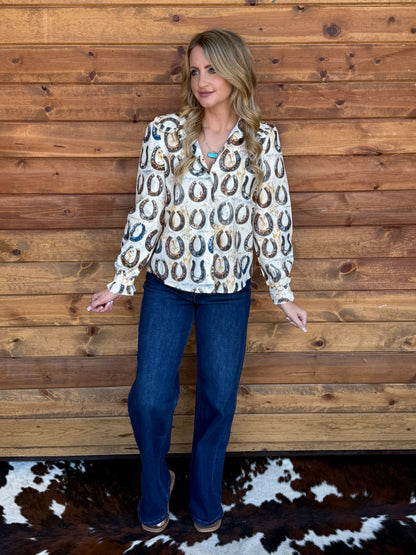 Rustic Horseshoes Button-Up