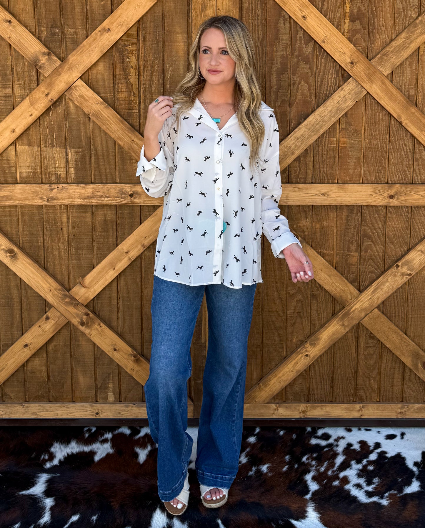 Simple Horse Button-Up Top