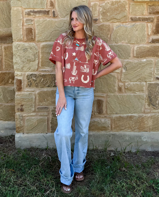 Out West Collage Tee *Rust