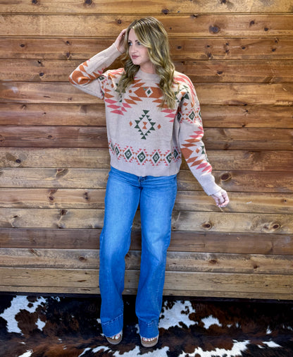 Southern Aztec Sweater *Pink
