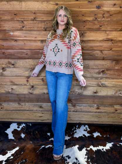 Southern Aztec Sweater *Pink