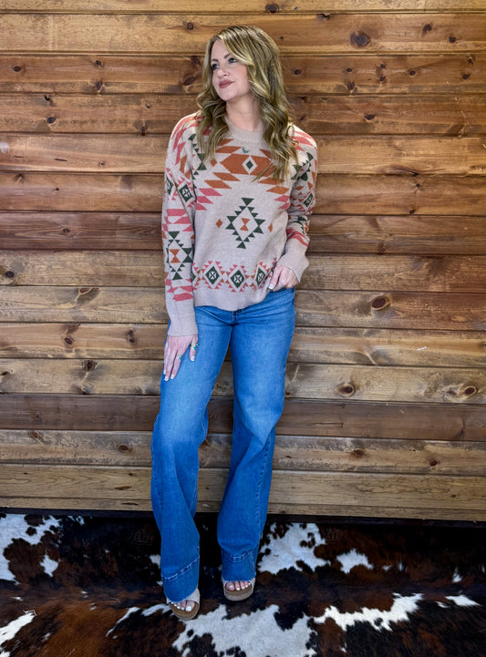 Southern Aztec Sweater *Pink