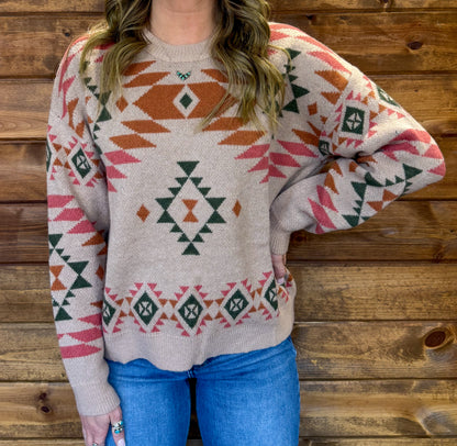 Southern Aztec Sweater *Pink