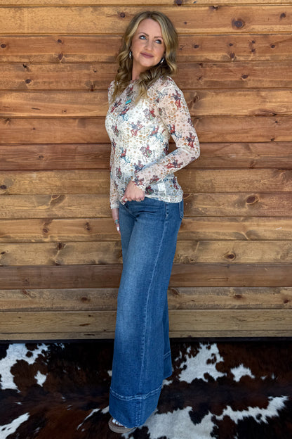 Floral Cowboy Mesh Top