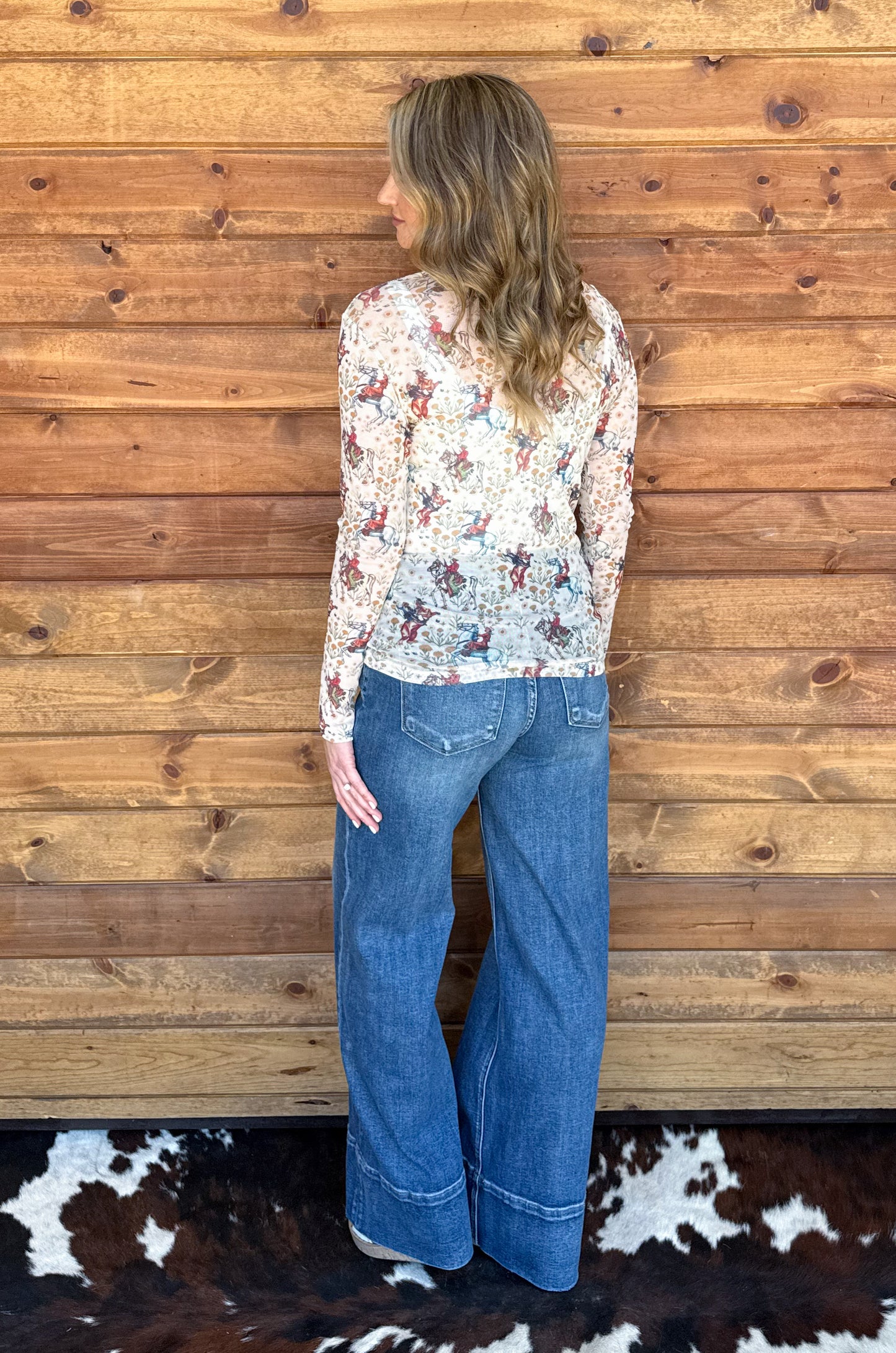 Floral Cowboy Mesh Top