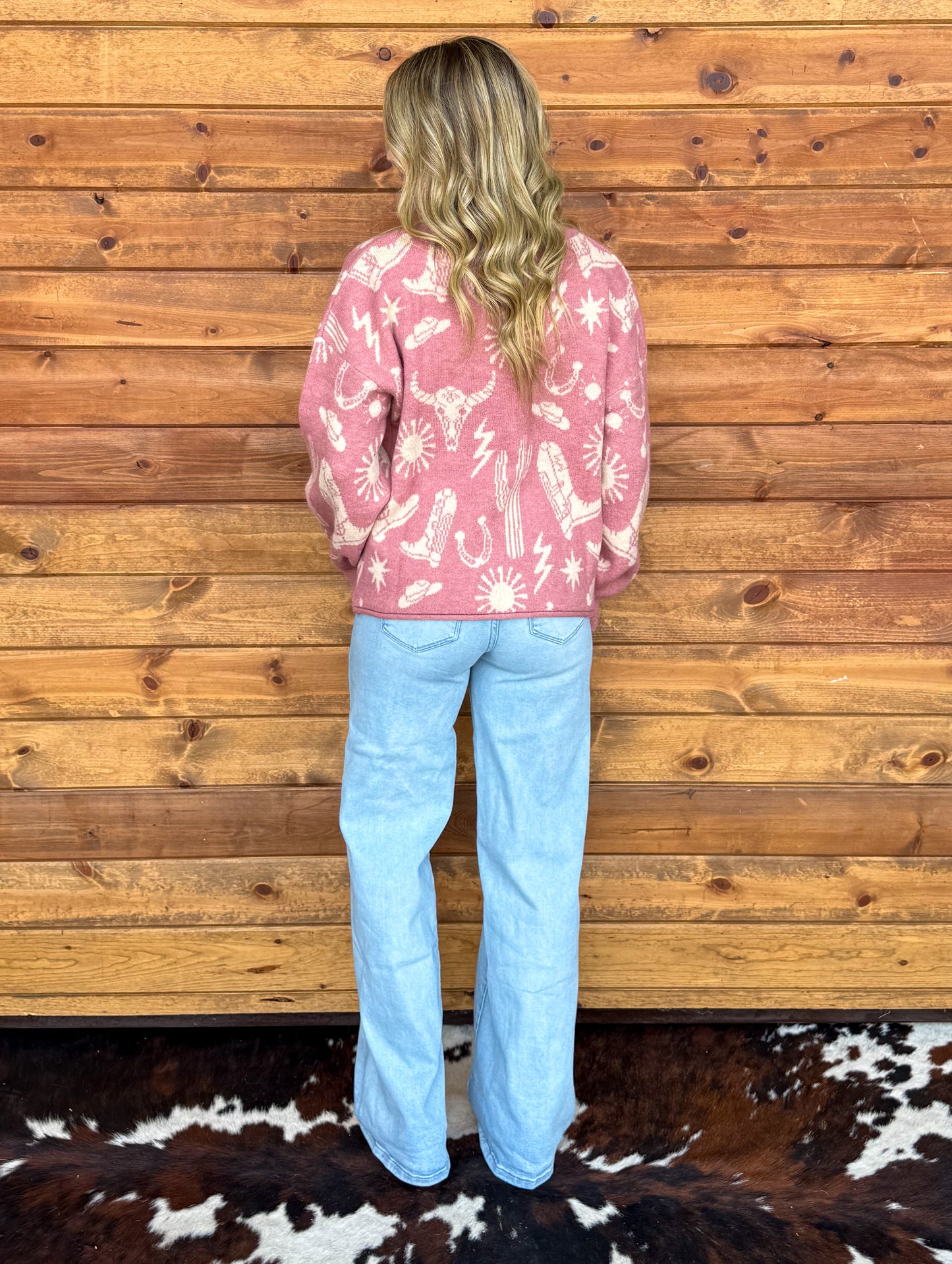 Southern Cowboy Collage Sweater *Mauve