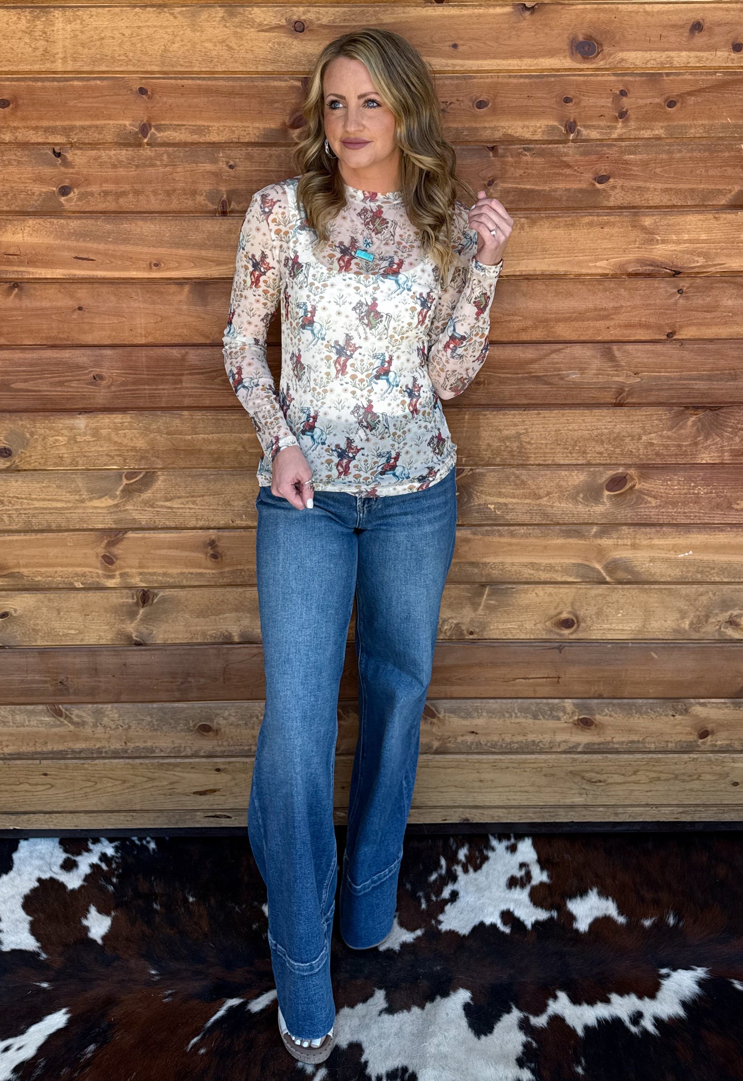 Floral Cowboy Mesh Top
