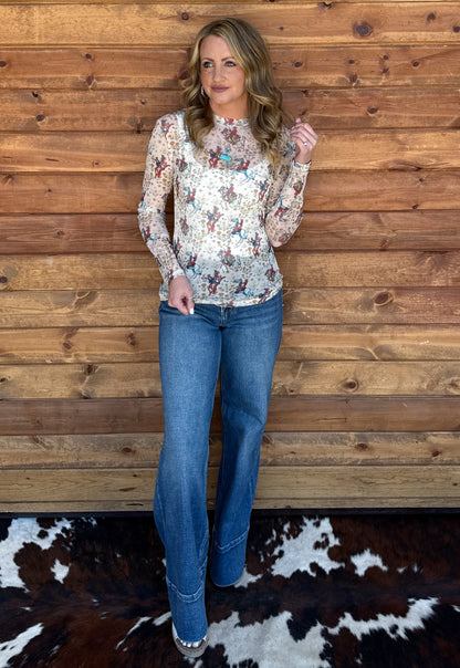 Floral Cowboy Mesh Top