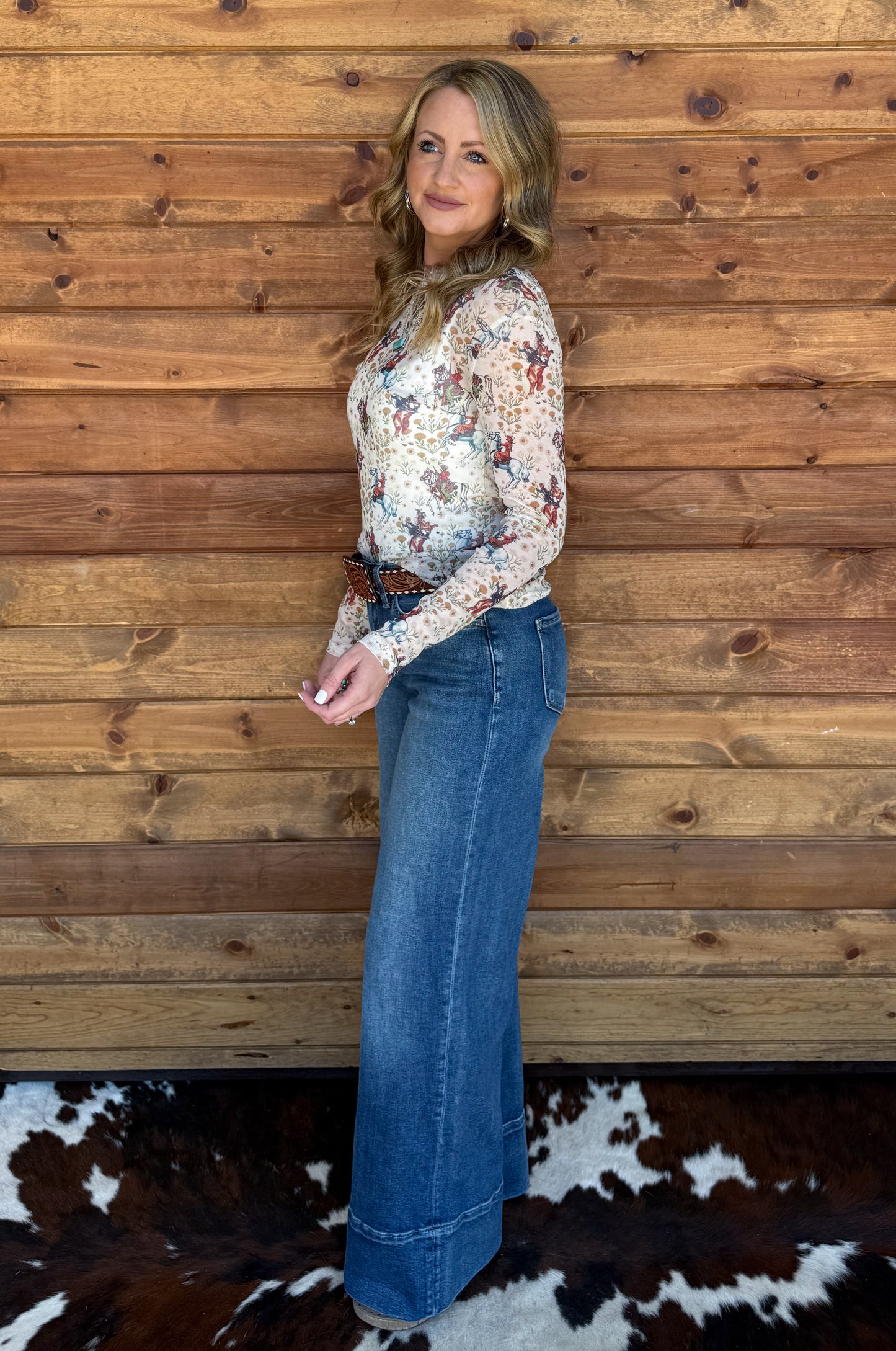 Floral Cowboy Mesh Top