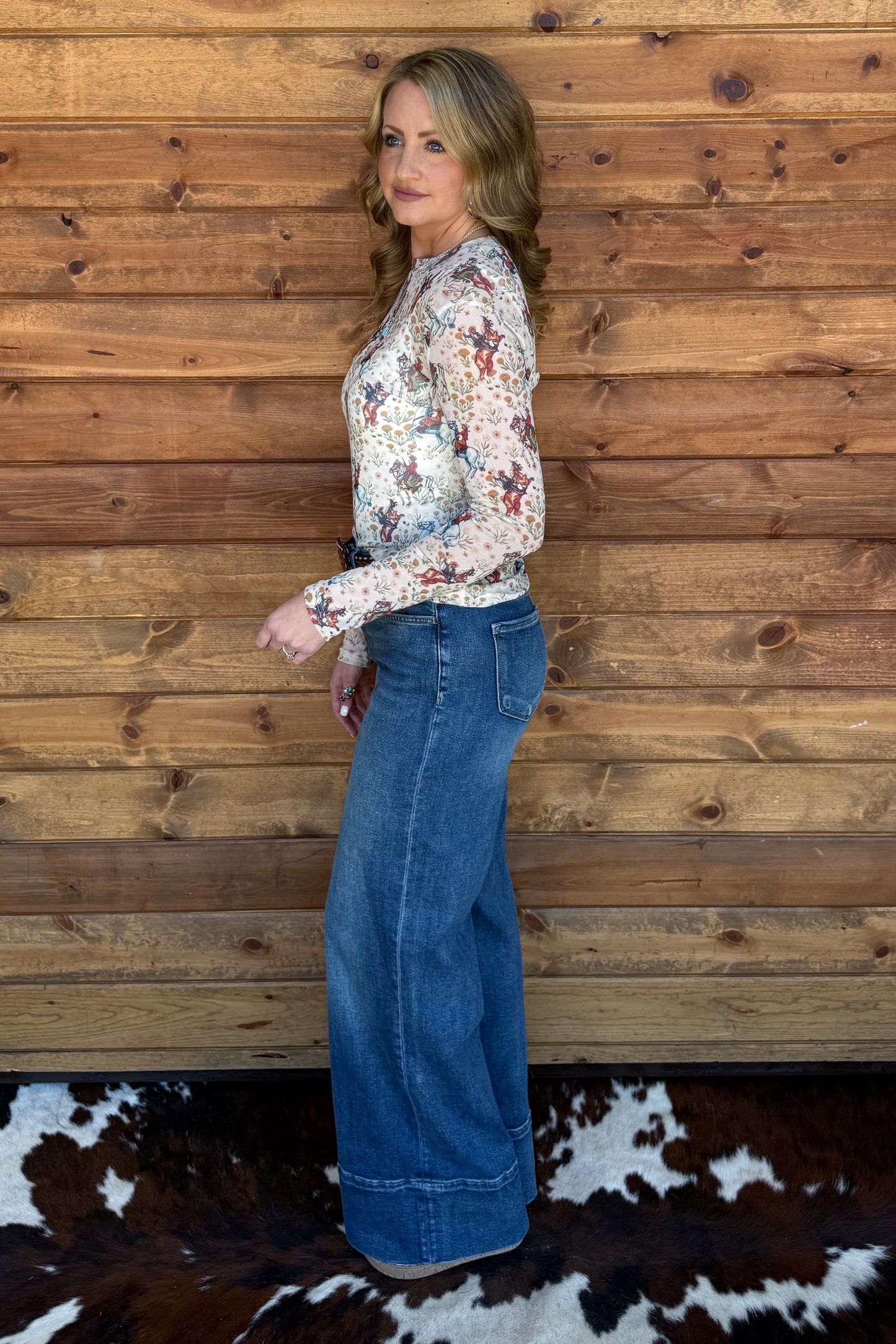 Floral Cowboy Mesh Top