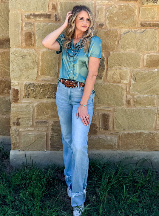 Satin Arrow Button-Up Top