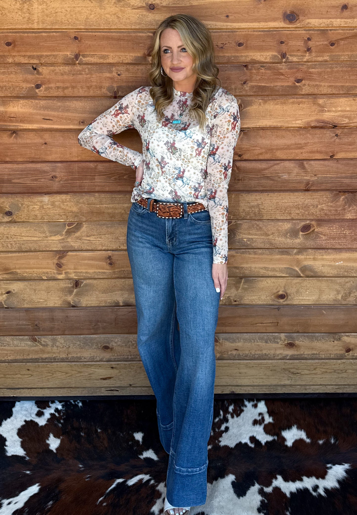 Floral Cowboy Mesh Top