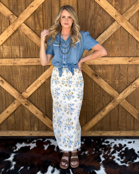 American Floral Midi Skirt