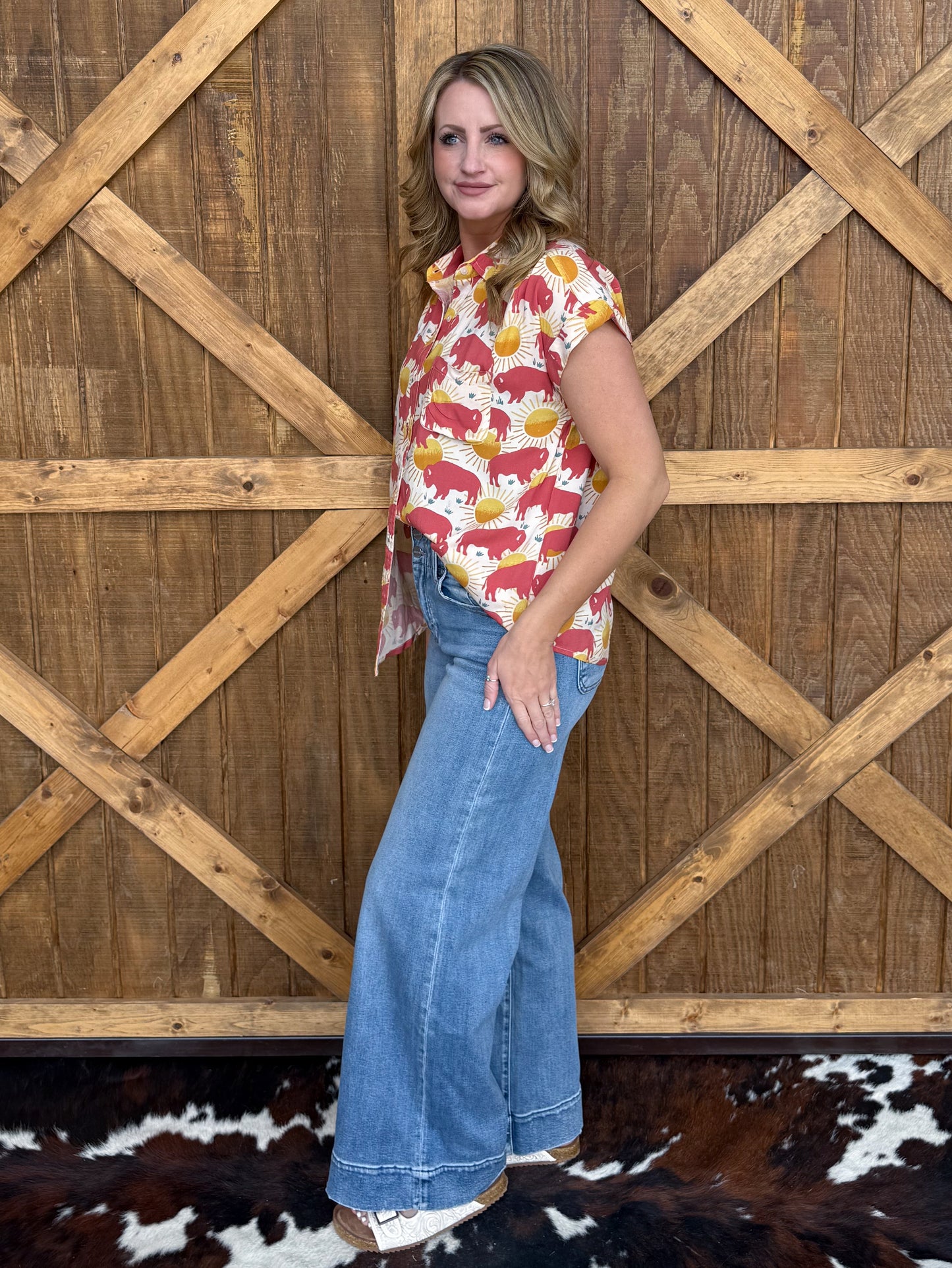The Sunset Buffalo Button-Up Top