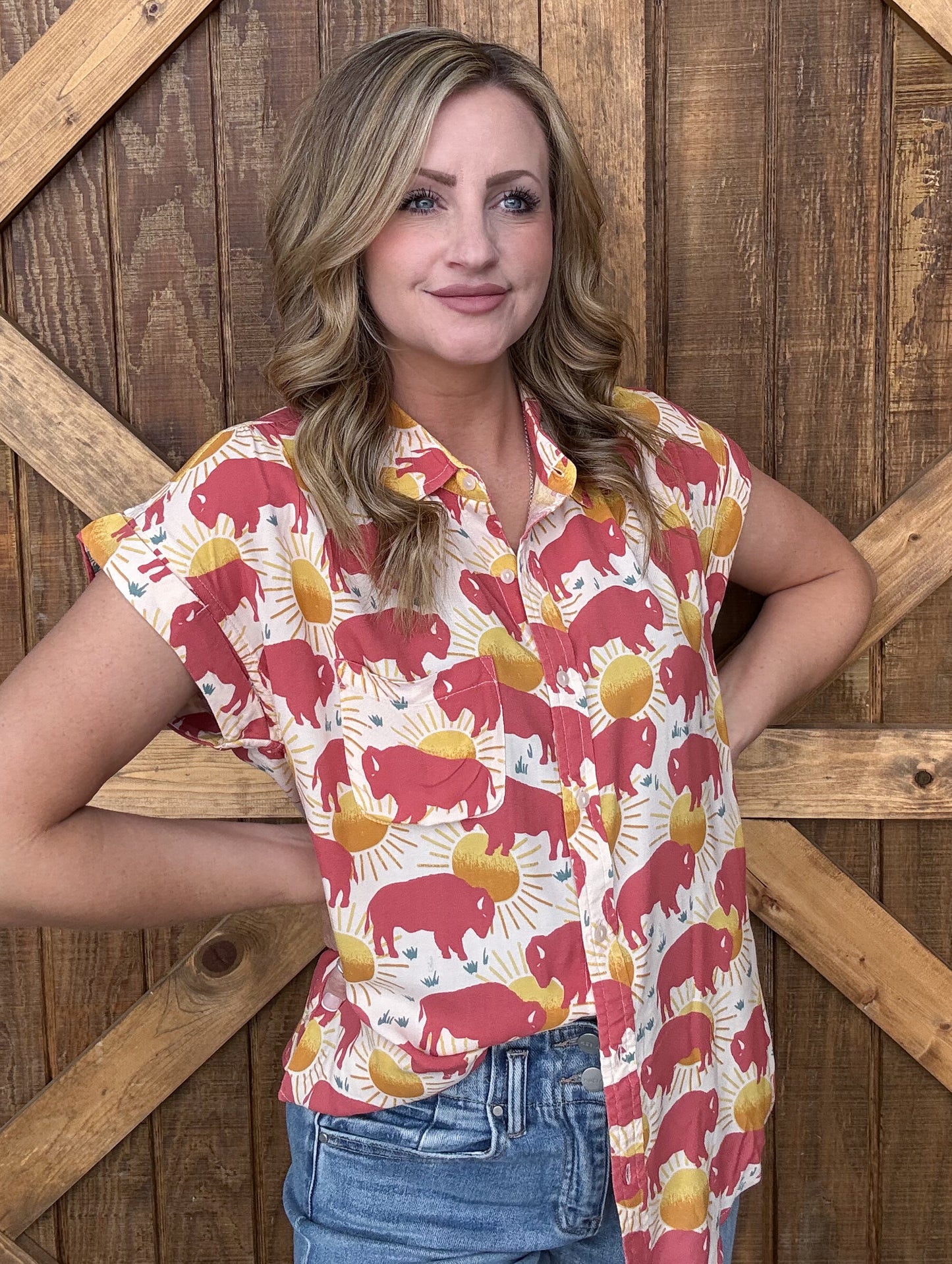 The Sunset Buffalo Button-Up Top