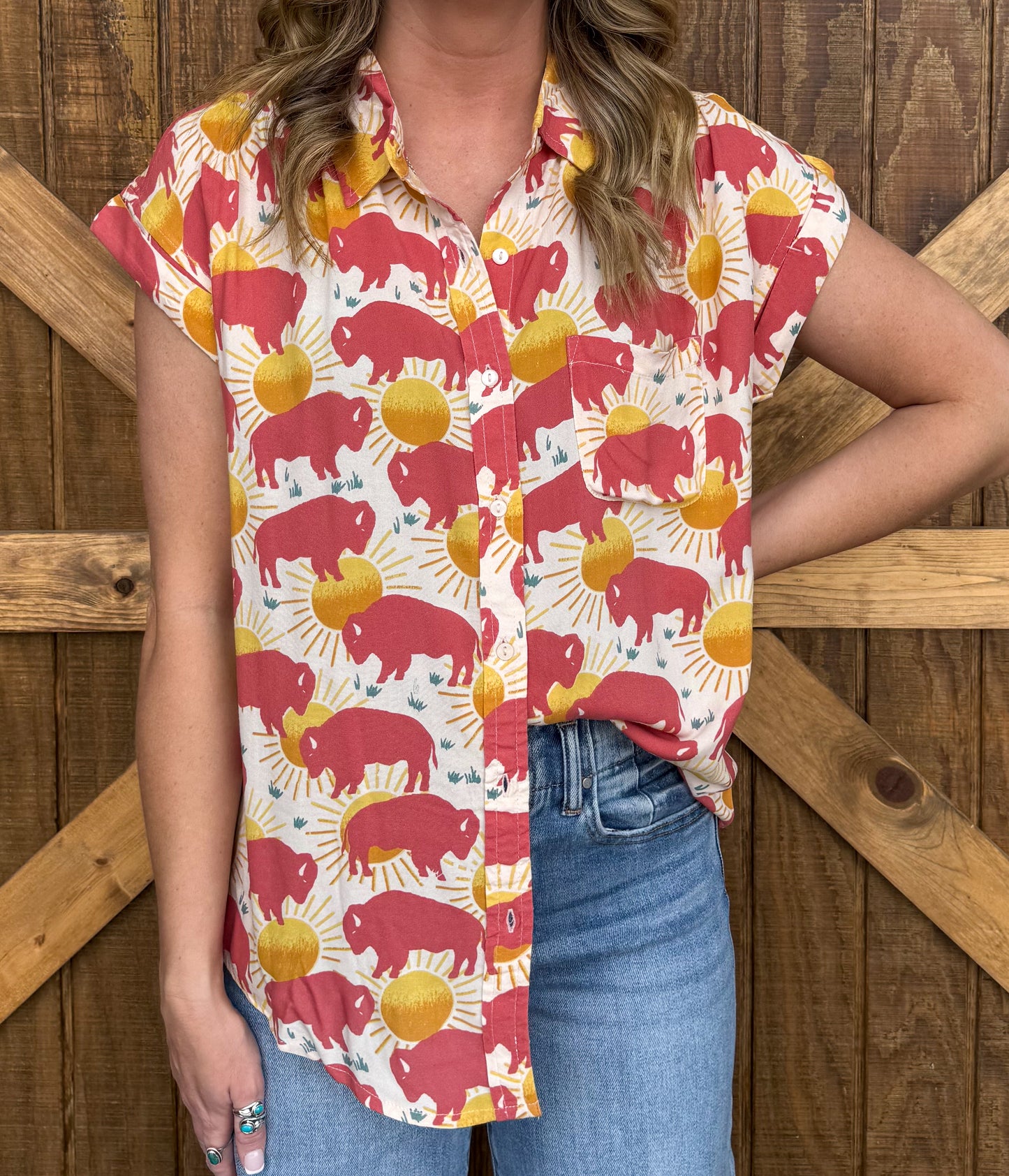 The Sunset Buffalo Button-Up Top