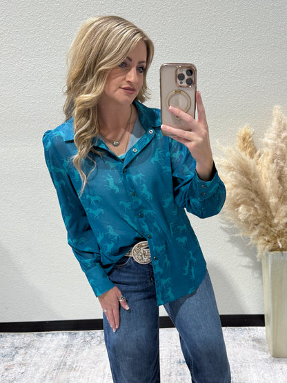Turquoise Horse Pearl Snap Top