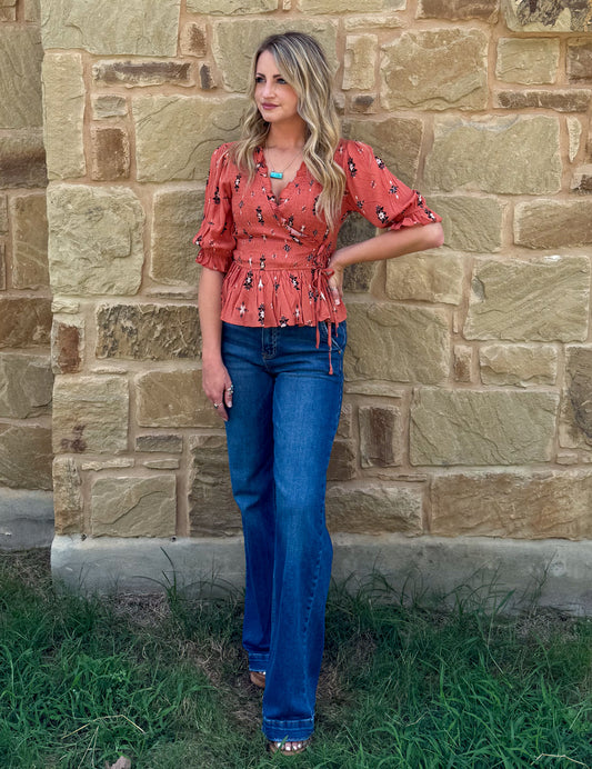 Classy Aztec Blouse *Rust